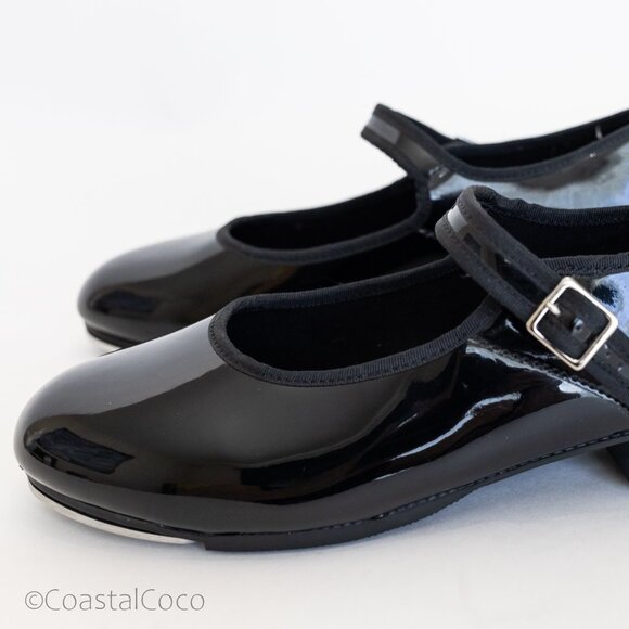 Capezio 3800 Women's 7.5 Tap Shoes Mary Jane Buckle Strap Tele Tone Patent Black - Picture 5 of 12